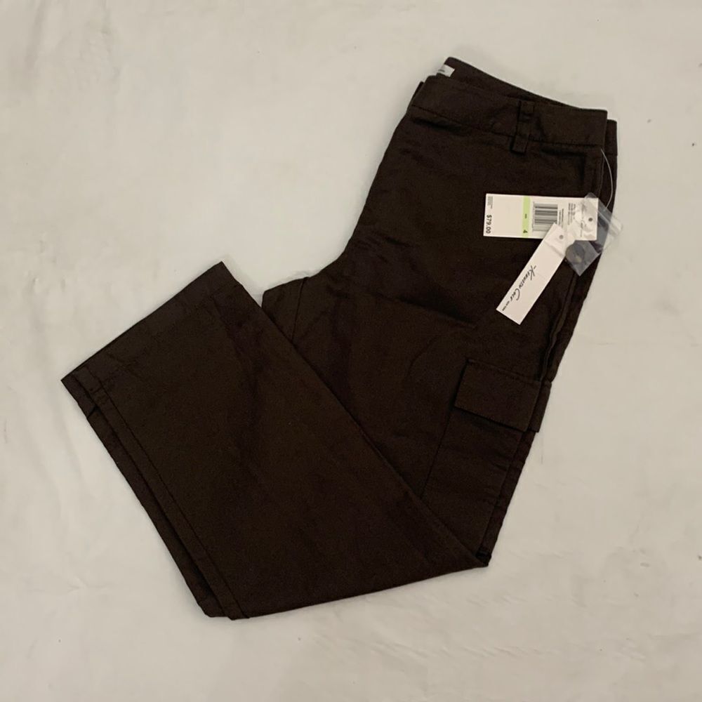 Kenneth Cole Size 4 Earth Brown Urban Edge Side Pockets Button Front Capri Pant